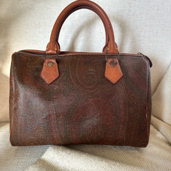 Etro Paisley Leather Boston Bag with Lock + Keys + Luggage Tag - Picture 3 of 11